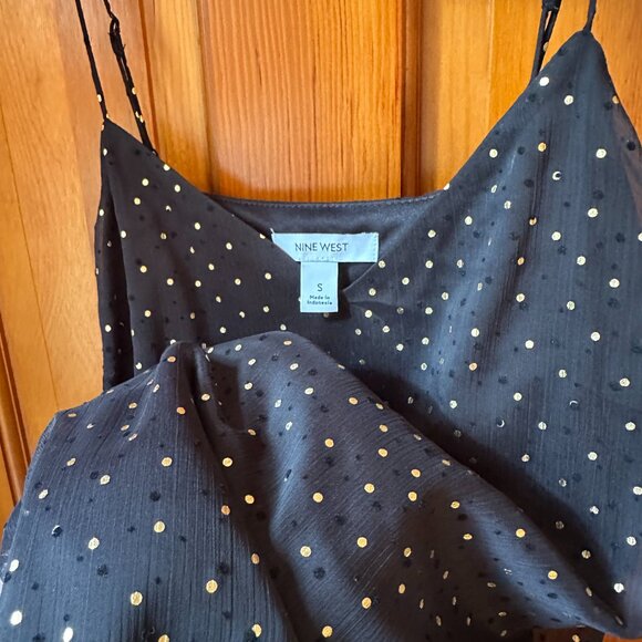 Nine West Black & Gold Polka Dot V-Neck Cami | Lined • Adjustable Straps - Small - Picture 3 of 8